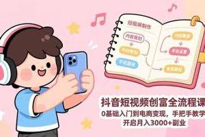 （17254期）抖音短视频创富全流程课：0基础入门到电商变现，手把手教学，开启月入3000+副业